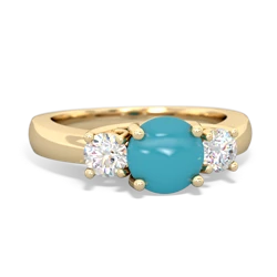 Turquoise Diamond Three Stone Round Trellis 14K Yellow Gold ring R4018