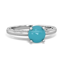 Turquoise Milgrain Filigree 14K White Gold ring R5090