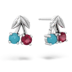 Turquoise Sweet Cherries 14K White Gold earrings E7001