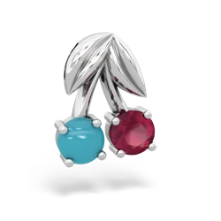 Turquoise Sweet Cherries 14K White Gold pendant P7001