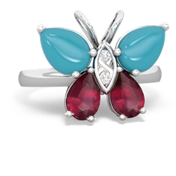 Turquoise Butterfly 14K White Gold ring R2215