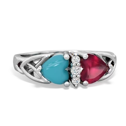 Turquoise Celtic Knot Double Heart 14K White Gold ring R5040