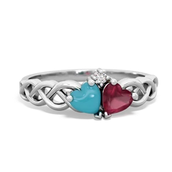 Turquoise Heart To Heart Braid 14K White Gold ring R5870