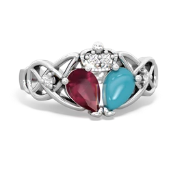 Turquoise 'One Heart' Celtic Knot Claddagh 14K White Gold ring R5322