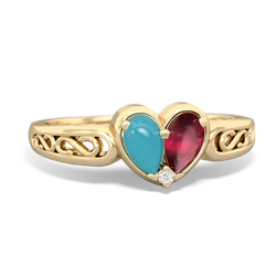 Turquoise Filligree 'One Heart' 14K Yellow Gold ring R5070