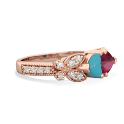 Turquoise Diamond Butterflies 14K Rose Gold ring R5601