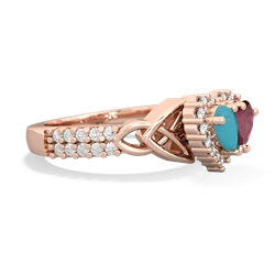 Turquoise Celtic Knot Two Hearts As One 14K Rose Gold ring R2644HRT