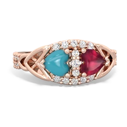 Turquoise Sparkling Celtic Knot 14K Rose Gold ring R2645