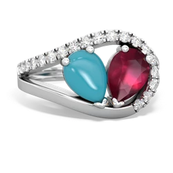 Turquoise Nestled Heart Keepsake 14K White Gold ring R5650