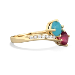 Turquoise Channel Set Two Stone 14K Yellow Gold ring R5303