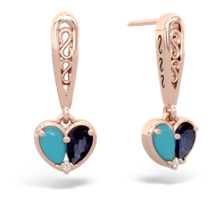 Turquoise Filligree Heart 14K Rose Gold earrings E5070