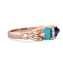 Turquoise Celtic Knot Double Heart 14K Rose Gold ring R5040