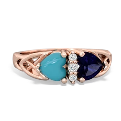 Turquoise Celtic Knot Double Heart 14K Rose Gold ring R5040