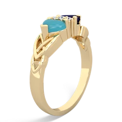 Turquoise Celtic Knot Double Heart 14K Yellow Gold ring R5040