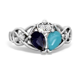 Turquoise 'One Heart' Celtic Knot Claddagh 14K White Gold ring R5322