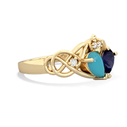 Turquoise 'One Heart' Celtic Knot Claddagh 14K Yellow Gold ring R5322