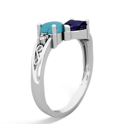 Turquoise Snuggling Hearts 14K White Gold ring R2178