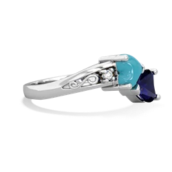 Turquoise Snuggling Hearts 14K White Gold ring R2178