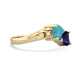 Turquoise Snuggling Hearts 14K Yellow Gold ring R2178