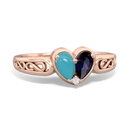 Turquoise Filligree 'One Heart' 14K Rose Gold ring R5070