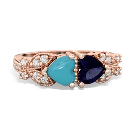 Turquoise Diamond Butterflies 14K Rose Gold ring R5601