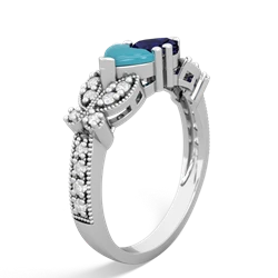 Turquoise Diamond Butterflies 14K White Gold ring R5601