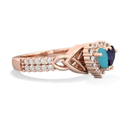 Turquoise Celtic Knot Two Hearts As One 14K Rose Gold ring R2644HRT