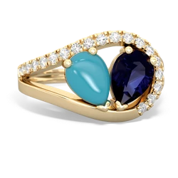 Turquoise Nestled Heart Keepsake 14K Yellow Gold ring R5650