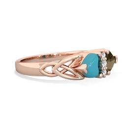 Turquoise Celtic Knot Double Heart 14K Rose Gold ring R5040