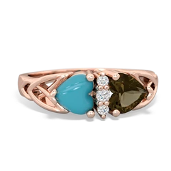 Turquoise Celtic Knot Double Heart 14K Rose Gold ring R5040