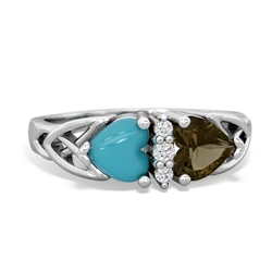 Turquoise Celtic Knot Double Heart 14K White Gold ring R5040