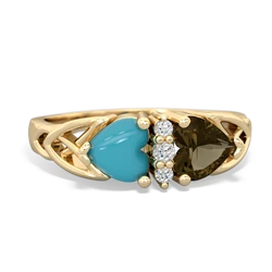 Turquoise Celtic Knot Double Heart 14K Yellow Gold ring R5040