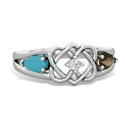 Turquoise Hearts Intertwined 14K White Gold ring R5880