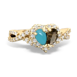 Turquoise Diamond Twist 'One Heart' 14K Yellow Gold ring R2640HRT