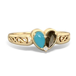 Turquoise Filligree 'One Heart' 14K Yellow Gold ring R5070