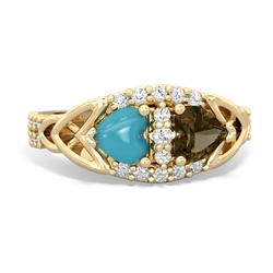 Turquoise Sparkling Celtic Knot 14K Yellow Gold ring R2645