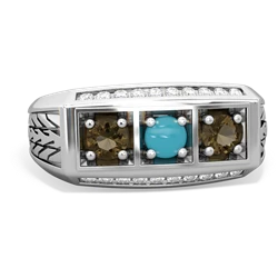 Turquoise Three Stone Tire Tread Men's 14K White Gold ring R0520