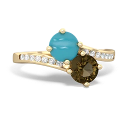 Turquoise Channel Set Two Stone 14K Yellow Gold ring R5303