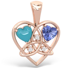 Turquoise Celtic Trinity Heart 14K Rose Gold pendant P5331