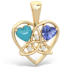 Turquoise Celtic Trinity Heart 14K Yellow Gold pendant P5331