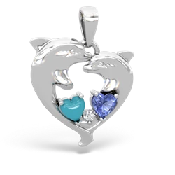 Turquoise Dolphin Heart 14K White Gold pendant P5820