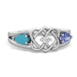 Turquoise Hearts Intertwined 14K White Gold ring R5880