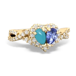 Turquoise Diamond Twist 'One Heart' 14K Yellow Gold ring R2640HRT
