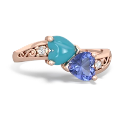 Turquoise Snuggling Hearts 14K Rose Gold ring R2178