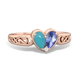 Turquoise Filligree 'One Heart' 14K Rose Gold ring R5070