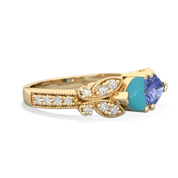 Turquoise Diamond Butterflies 14K Yellow Gold ring R5601