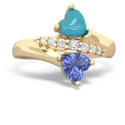 Turquoise Heart To Heart 14K Yellow Gold ring R2064