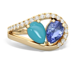 Turquoise Nestled Heart Keepsake 14K Yellow Gold ring R5650