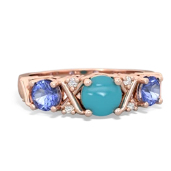 Turquoise Hugs And Kisses 14K Rose Gold ring R5016