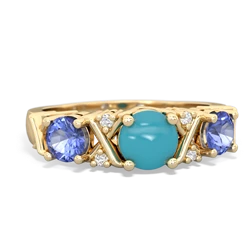 Turquoise Hugs And Kisses 14K Yellow Gold ring R5016